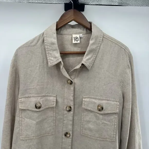 Ivy Jane Jacket Womens Small Beige Linen blend Boxy Utility Safari Light Weight - Picture 3 of 9